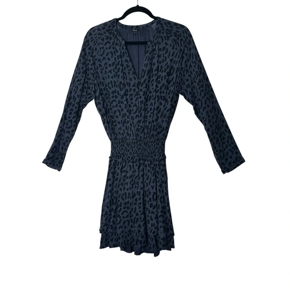 Rails Dtess Women's Small Gray Black Animal Print Jasmine Smocked Mini Safari - Picture 2 of 13